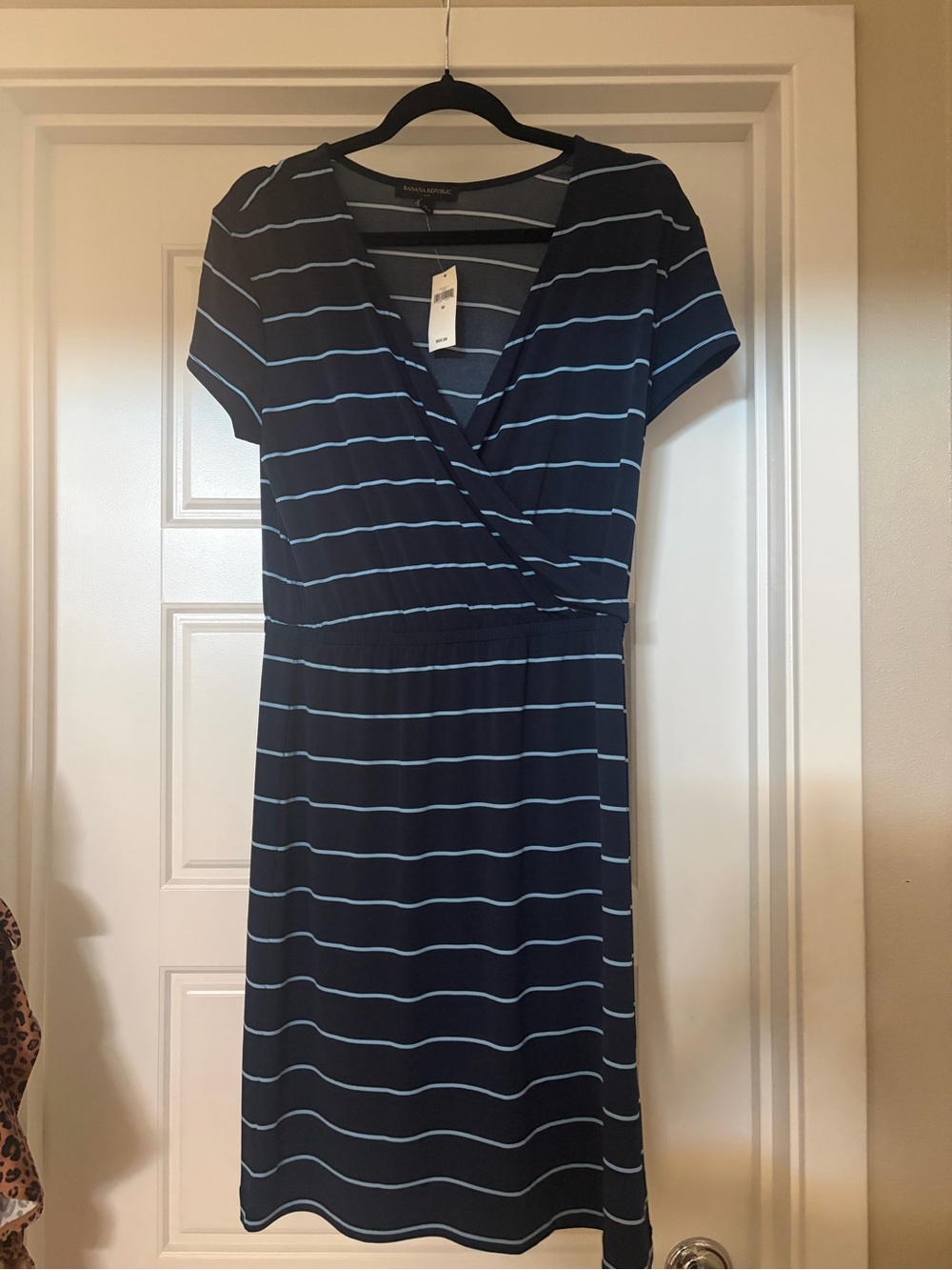 Banana Republic Navy & Light Blue Striped Wrap-Front Dress